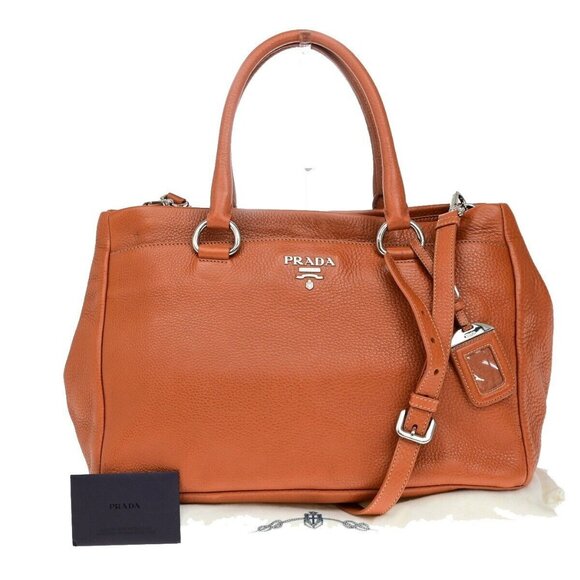 PRADA 2Way Shoulder Tote Bag Vitello Daino Leather Rame Orange BR4393 18ED877 - Picture 1 of 16
